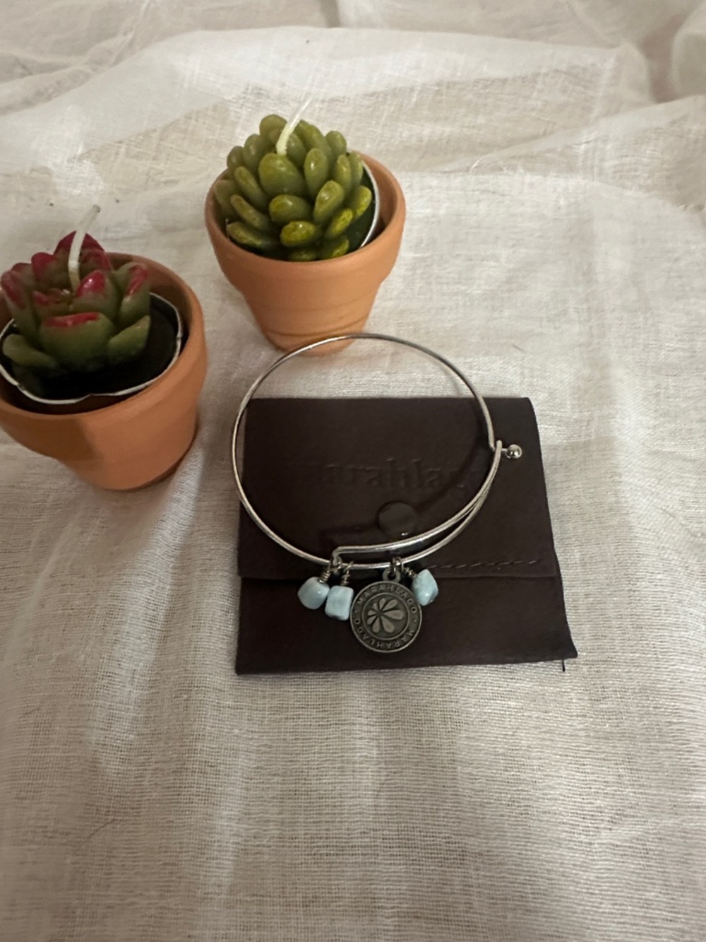 Marahlago Larimar Silver-Tone Bangle Bracelet with Larimar Stone Charms